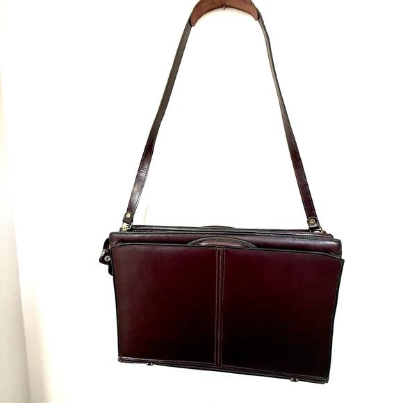 Heritage Burgundy Leather Portfolio Bag Oxblood Briefcase Cross Body Attaché - Picture 7 of 9